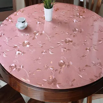

BALLE Round PVC Table Cover Transparent Cover Protector Desk Pad Soft Glass Dining Tablecloth Heavy Duty Plastic Mat-Pink Rose