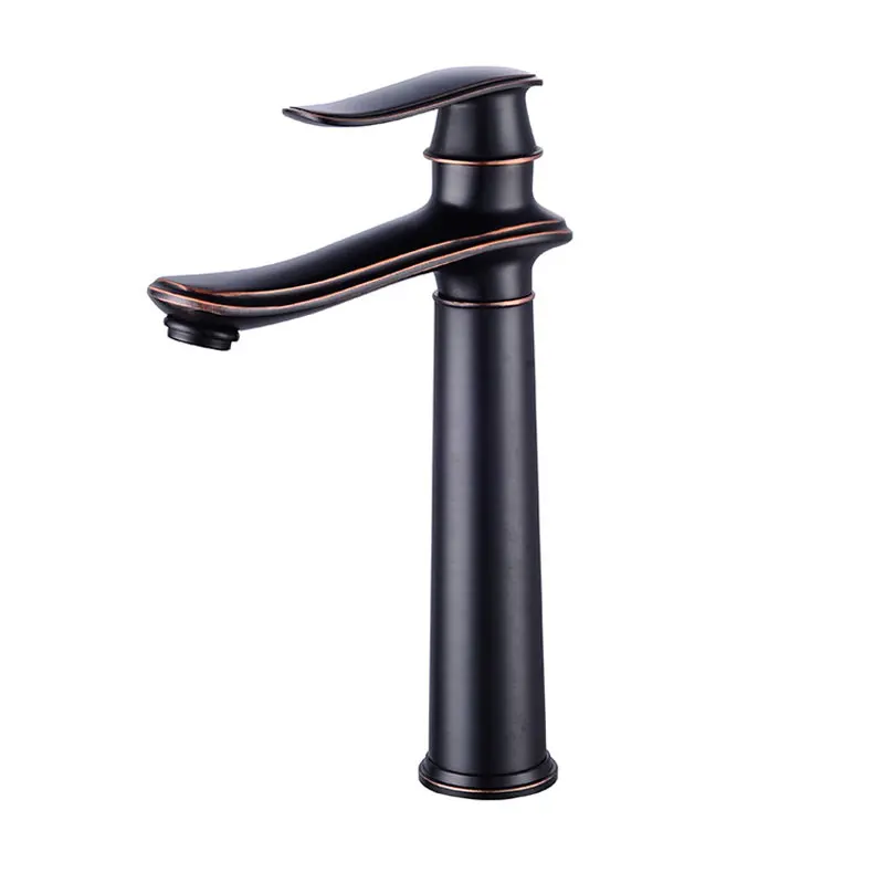 

European style antique wire drawing black ancient stage bottom basin bathroom cold and hot mixer faucet deck mounted