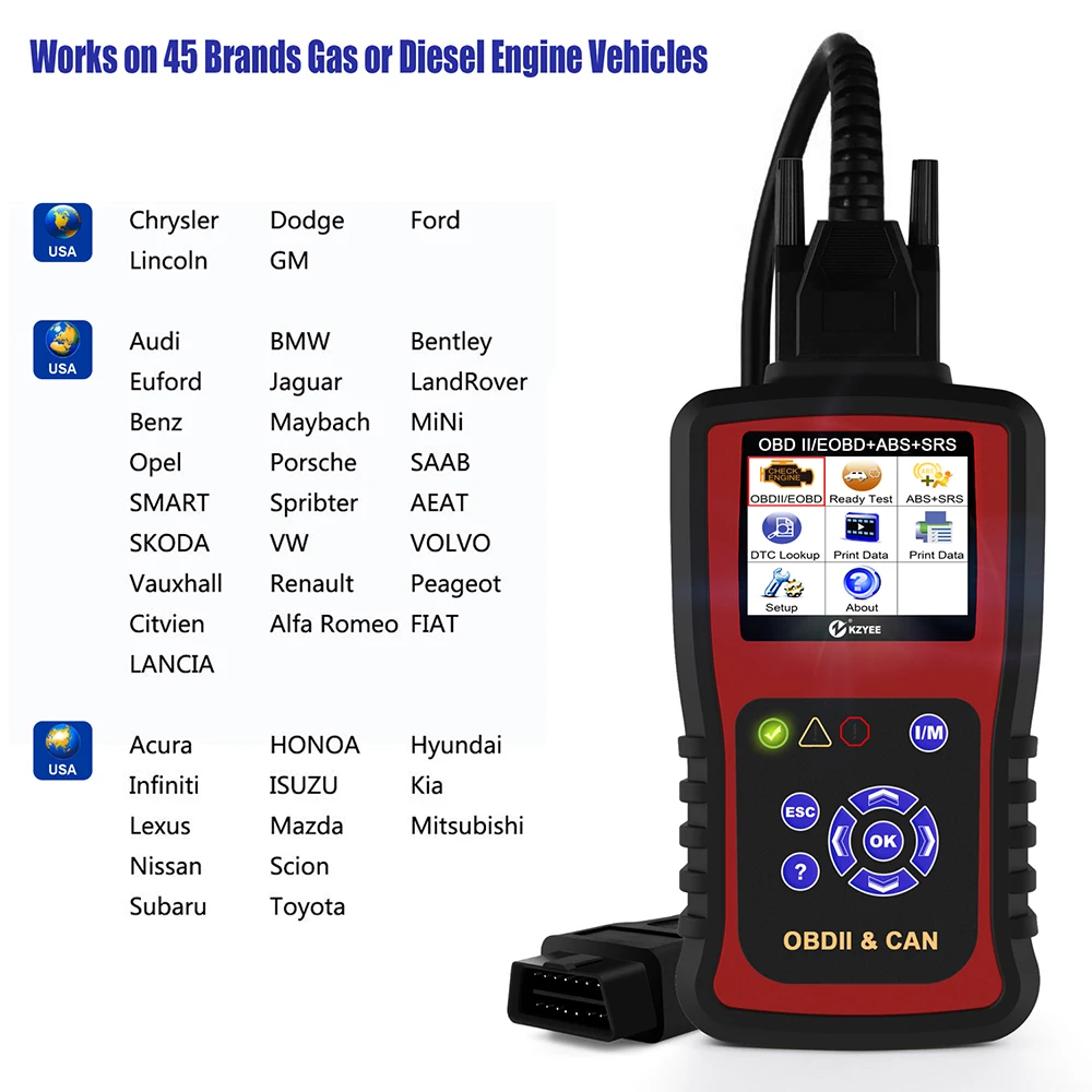 KZYEE KC501 OBD OBD2 Автомобильный сканер считывания двигателя/ABS/SRS Поддержка 45 марок