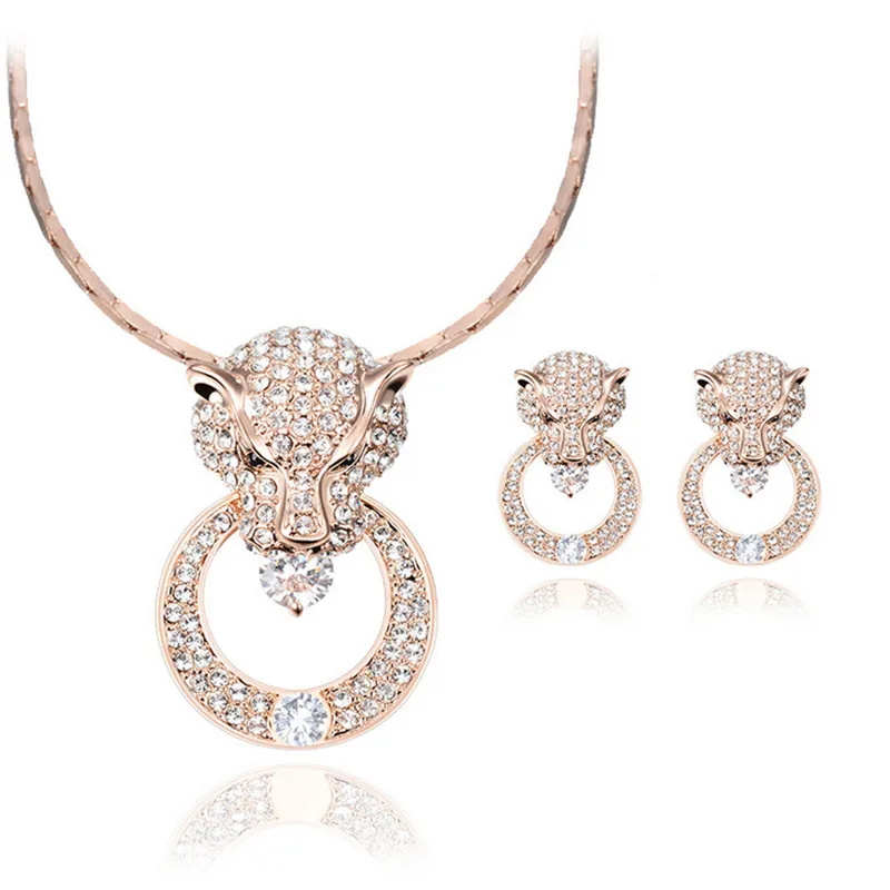 2016 Exaggerated Luxurious Texture Circular Fashion Wild Leopard Head Necklaces &amp Ring for Women Jewelry Sets S0075 | Украшения и