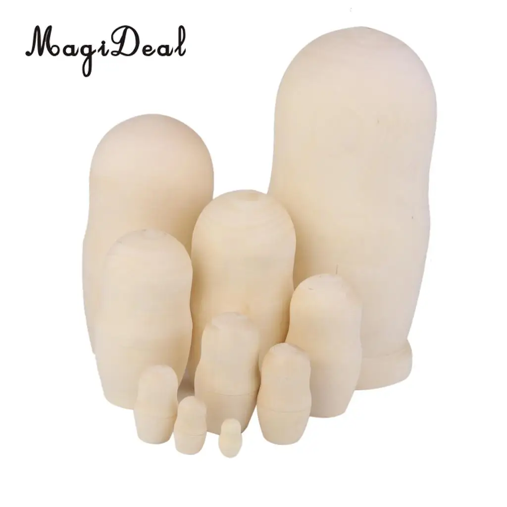10x DIY Unpainted Wooden Blank Embryos Russian Nesting Dolls Matryoshka Toy Xmas Gifts
