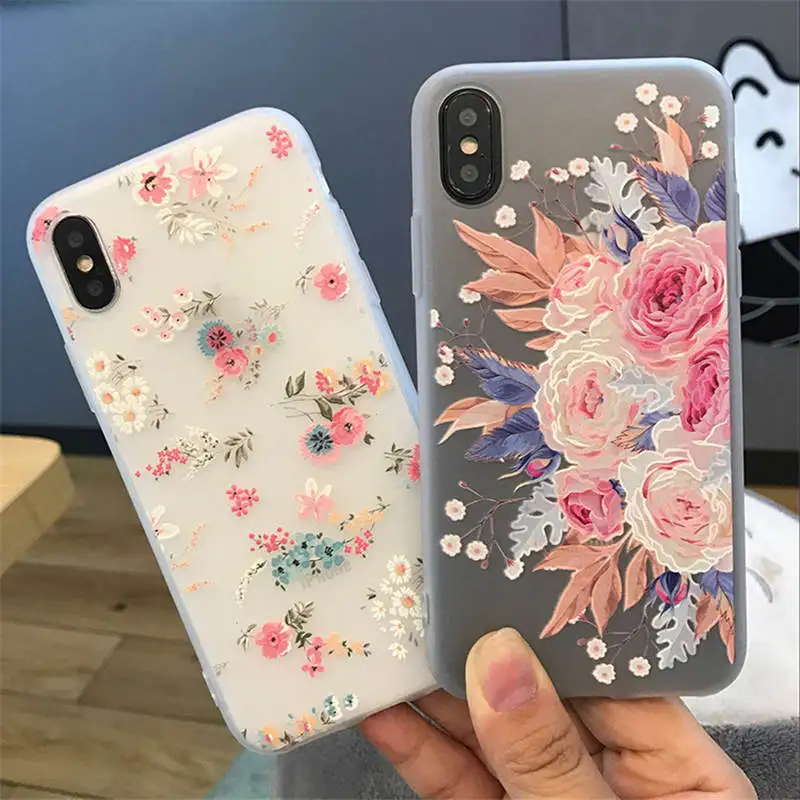 

Embossed Flowers For Iphone 6 6s 7 8P X Xs Xr Max Embossed Flower Covers Translucent Phone Case
