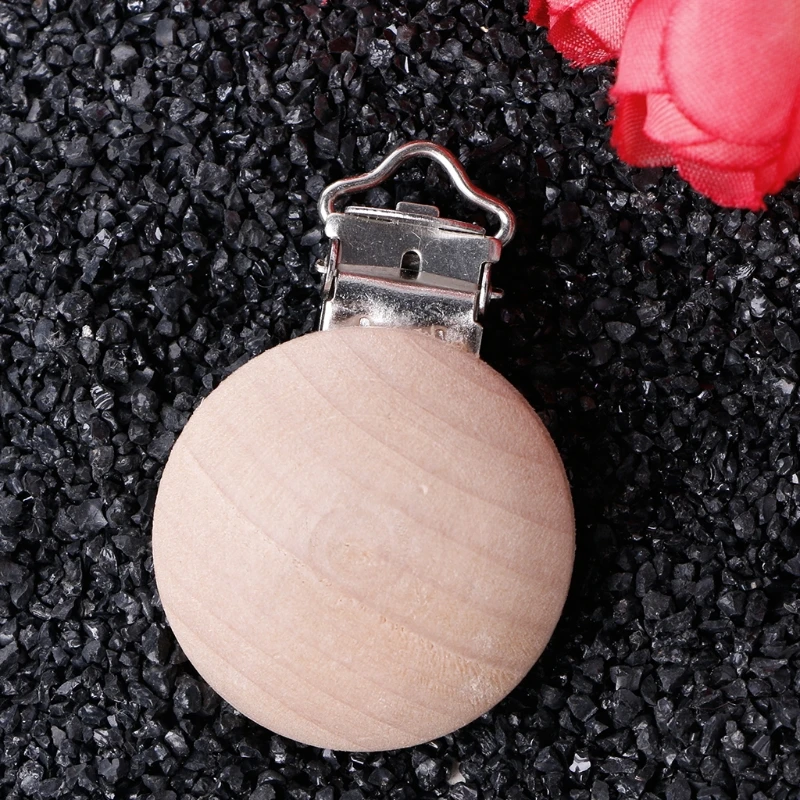 

Natural Color Baby Pacifier Clips Round Wood Metal Soother Dummy Nipples Holders
