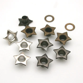 

60sets/lot 5mm metal brass eyelets with washer star shape metal grommets eyelets silver/black JY-014