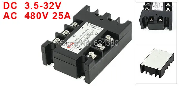 

DC 3.5-32V to AC 480V 25A Three 3 Phase SSR Solid State Relay JGX-3325A