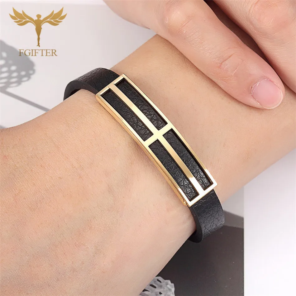 

Classic Men Jewelry High Quality Genuine Leather Cross Bracelet Stainless Steel Cross Geometric Man Accessory