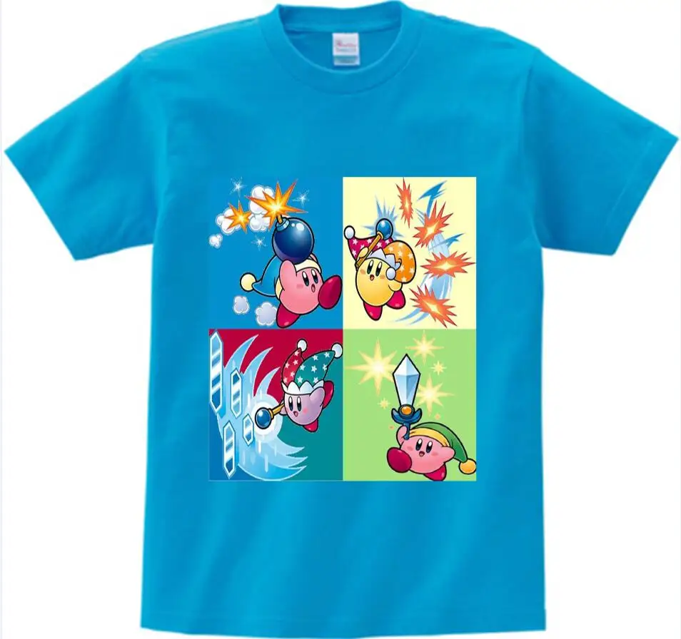 blue childreT-shirt Милая футболка для девочек с рисунком «Кирби» Детские футболки с персонажами из мультфильма «Звездные звезды», детские летние топы с героями мультфильмов для мальчиков, розовый Рисунок, NN - Цвет: blue childreT-shirt