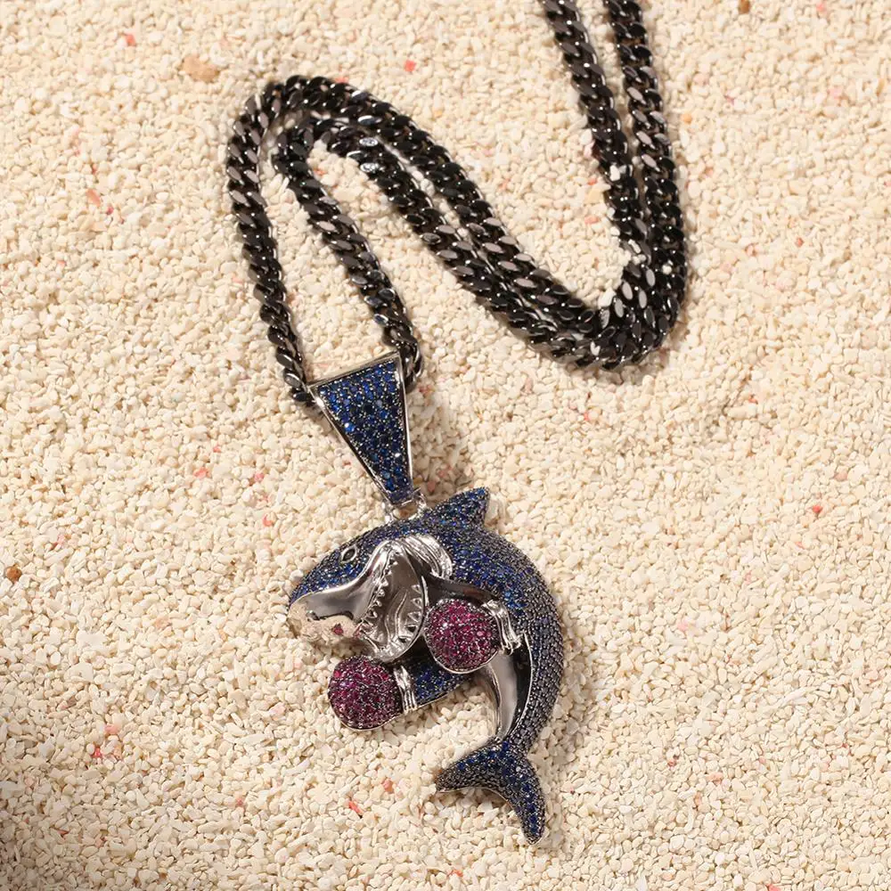 UWIN Colored Boxing Shark Pendant Necklace Fashion Iced Purple Blue Color Cubic Zirconia Shark Hiphop Jewelry Drop Shipping UWIN Colored Boxing Shark Pendant Necklace Fashion Iced Purple Blue Color Cubic Zirconia Shark Hiphop Jewelry Drop Shipping