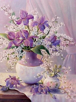 

Diamond mosaic full diamond embroidery beads Table vase flowers floral diamond cross stitch crystal Square diamond sets unfinish
