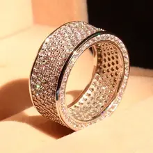 Completo promoción grande lujo 320 Unid 5A CZ 10kt oro blanco lleno de boda círculo mujeres compromiso Pave anillo de regalo de Navidad tamaño 5-11