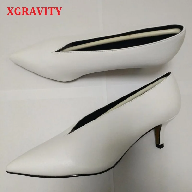 Женские туфли с острым носком Xgravity модные на тонком каблуке глубоким v образным