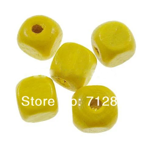 Yellow Cube Square Wood Beads (2)