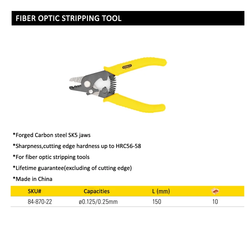Стэнли 1 шт. 6 дюймов волоконно-оптический инструмент для зачистки с желтой пластиковой окунутой ручкой плоскогубцы для зачистки проводов для 0,125/0,25 мм углеродистой стали SK5