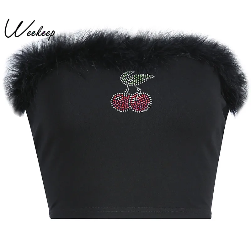 

Weekeep Sexy Black Strapless Tube Top Women Cotton Patchwork High Street Bandeau Top 2019 Fashion Cropped Tube Tops