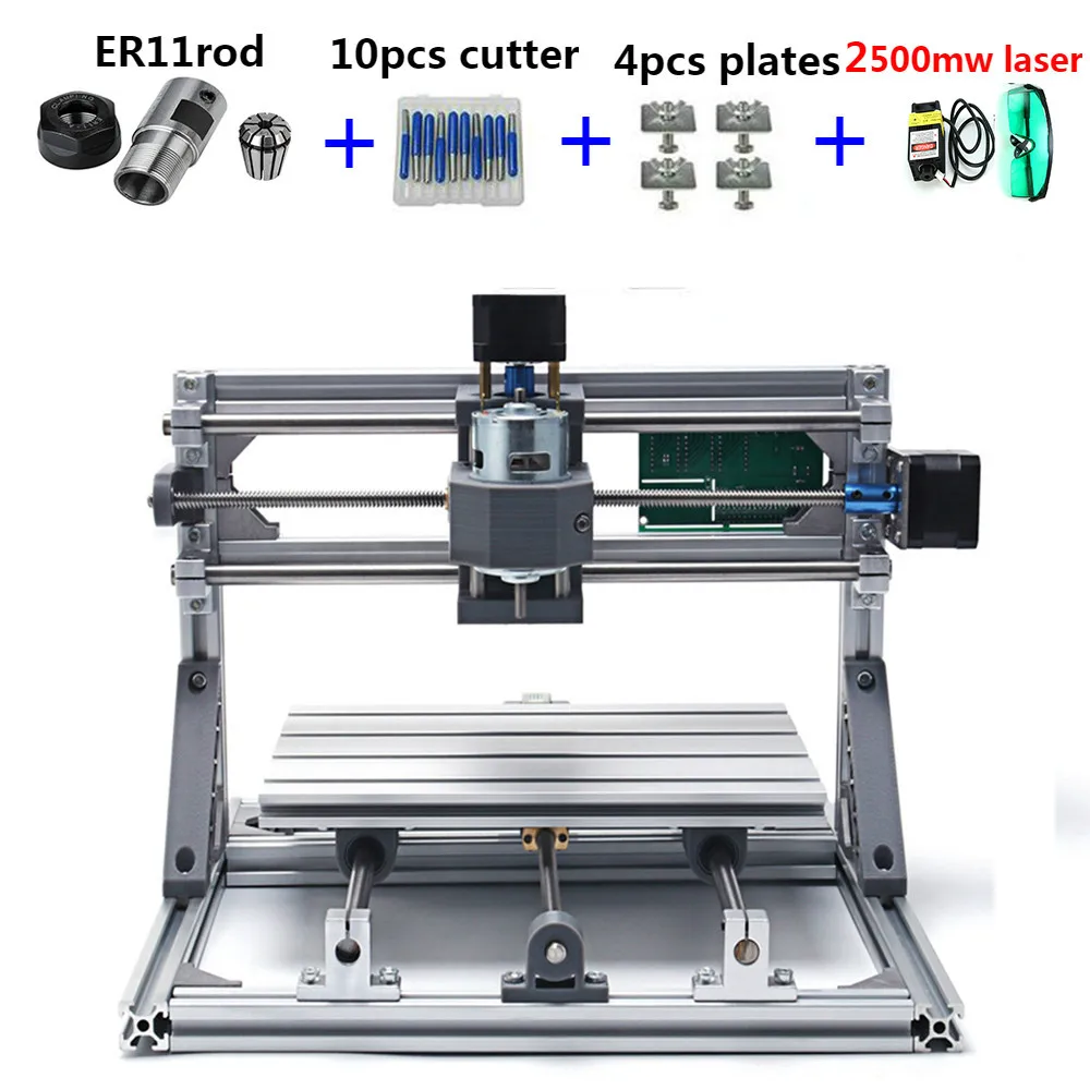 CNC 2418+ 2500 МВт лазерный GRBL контроль Diy лазерная гравировка ER11 станок с ЧПУ, 3 оси pcb фрезерный станок, деревянный маршрутизатор+ 2,5 Вт лазер - Цвет: 2500mw laser