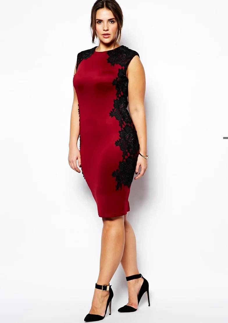 Fashion Design Sexy Red Lace Dress Women Plus Size Party Dress With 