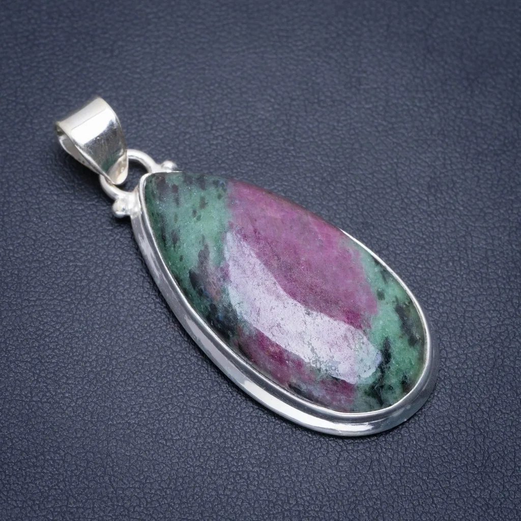 

Natural Ruby Zoisite Handmade Unique 925 Sterling Silver Pendant 1.75" A1848