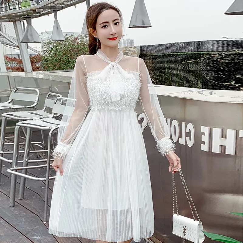 

Trending Products 2019 Youth clothing for women Elegant white dress Women chiffon dresses Summer clothes womens Net yarn K4565