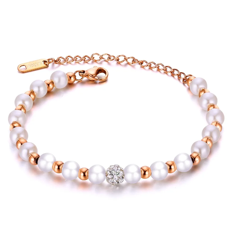 

New Korean Fashion Artificial Pearl Bracelet For Women Stainless Steel Inlaid Zircon Ball Beautiful Jewelry Gift NO.QLSL055