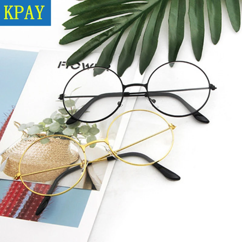 KPAY 2019 New Classic Vintage Glasses Frame Metal Women/Men Fashion Glasses Round Lens Flat Myopia Optical Mirror Simple Frame