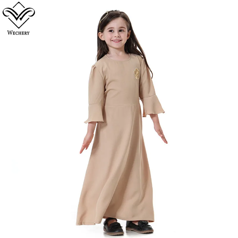 Wechery дети абайя для обувь девочек милые исламские мусульманское платье детская с длинным рукавом вышитая мусульманская одежда