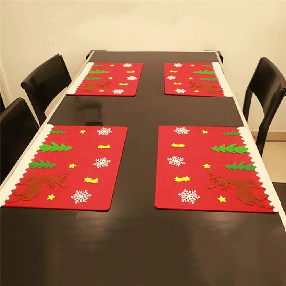 Christmas bowl fork placemat decoration family party green tree elk 45 * 34cm tableware pad cute practical hot sale M4 | Дом и сад