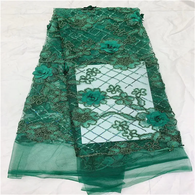

GreenAfrican Lace Fabric 2019 High Quality African Tulle Lace Fabric With 3d Sequins flowers French Net Lace For Women Dress New