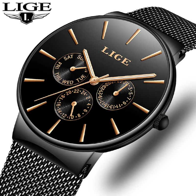 Для мужчин s часы LIGE лучший бренд класса люкс Водонепроницаемый ультра тонкий Дата часы мужской Сталь ремень Повседневное кварцевые часы