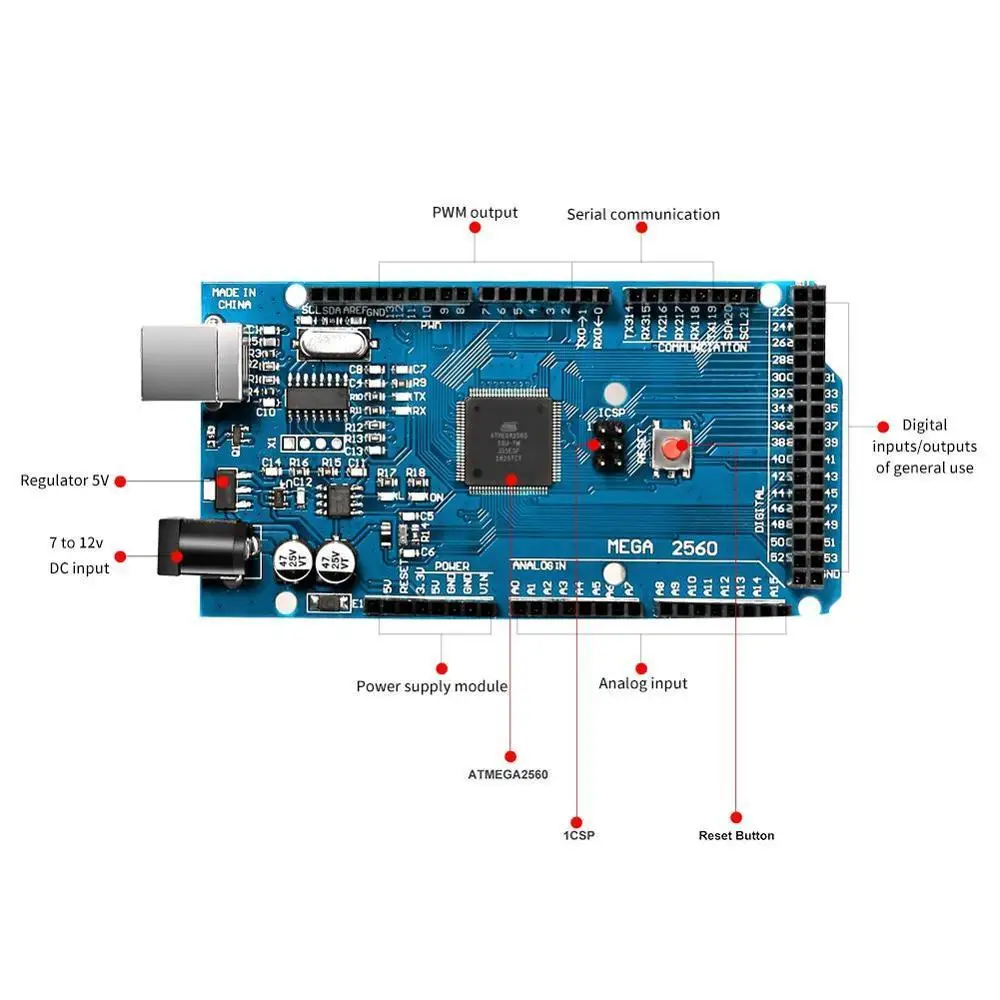 Плата MEGA 2560 R3 ATmega2560 ATMEGA16U2 с USB кабелем для Arduino|Аксессуары демонстрационных