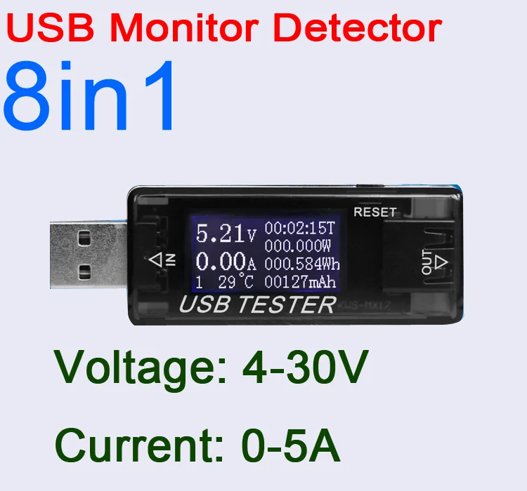 8 в 1 USB монитор детектор тестер емкость Напряжение Ток время мощность температура