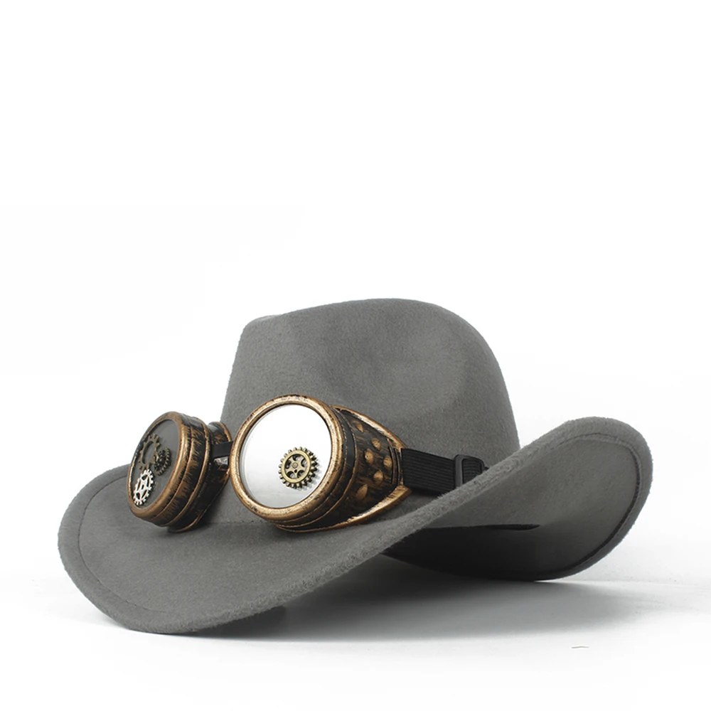 Ковбойская шляпа в стиле стимпанк для женщин и мужчин, шерстяная, с вырезами, в западном стиле, черная, Sombrero Hombre, джазовая Кепка, размер 56-58