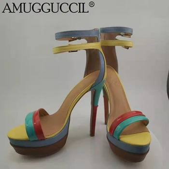 

2020 New Plus Big Size 35-52 Colorful Buckle Fashion Sexy High Heel Platform Party Wedding Summer Female Women Lady Sandal L1062