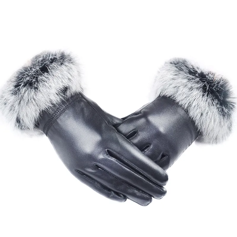 2016 Новинка Натуральная овечья кожа перчатки Для женщин зимние теплые Ribbit меховой шарик дамы Полная Палец Перчатки dedo de luva de couro M148