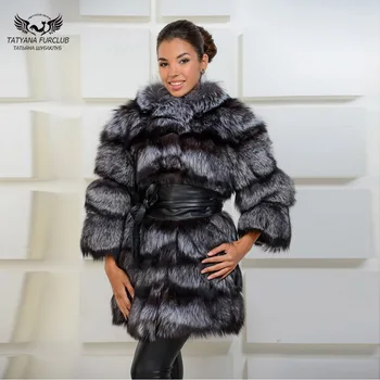 

Tatyna Furclub Warm furry Coat 2018 Fur Coat Natural Women Real Silver Fox Fur Coats Collar Fox Fur Female Jacket Winter Clothes