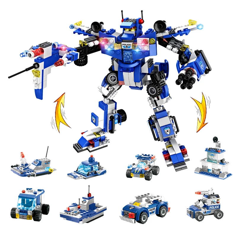 725 шт. 825 обновление 8 в 1 робот самолет машина городская полиция серия Legoings