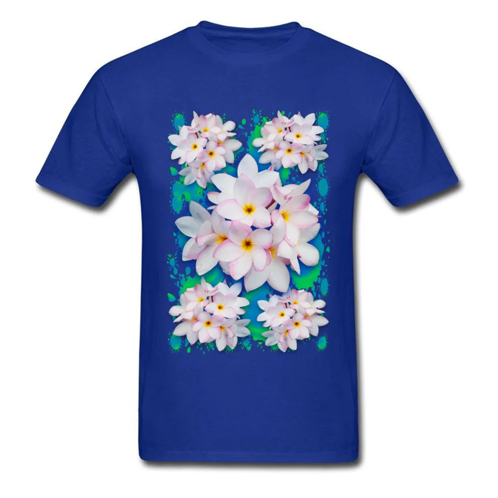 Plumeria Bouquet Exotic Summer Pattern Round Collar T Shirts Summer Casual Tees Coupons Pure Cotton Clothing Shirt Men Plumeria Bouquet Exotic Summer Pattern blue