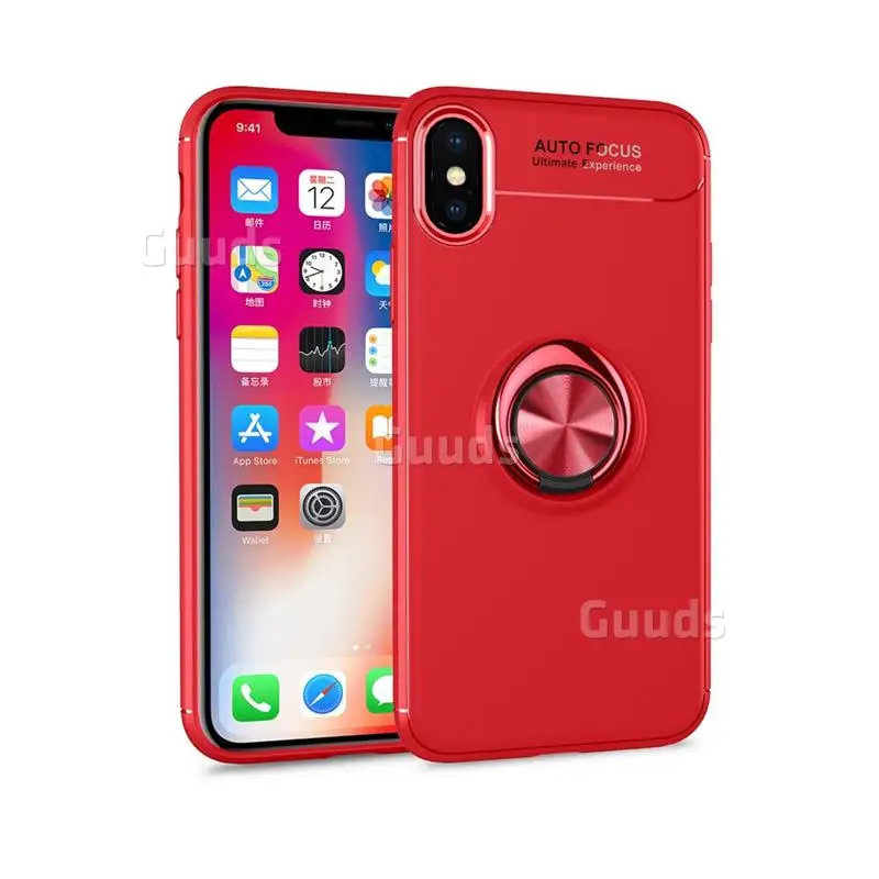 Auto Focus Invisible Ring Holder Soft Phone Case for iPhone X(5.8 inch) - Red