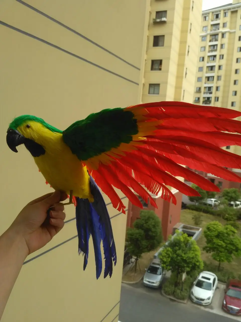 big simulation green&yellow parrot toy plastic&fur wings parrot model gift about 42x60cm