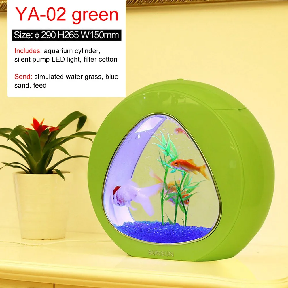 Sunsun Экология стиль мини нано Настольный экологический аквариум со встроенным фильтром и светодиодный светильник 6L/4L 110-220V 50Hz - Цвет: green