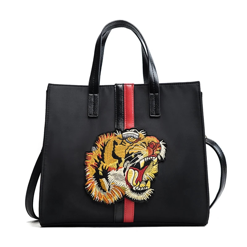 Black Casual Tote Tiger Prints Women Velour Bag Handbags Large Totes