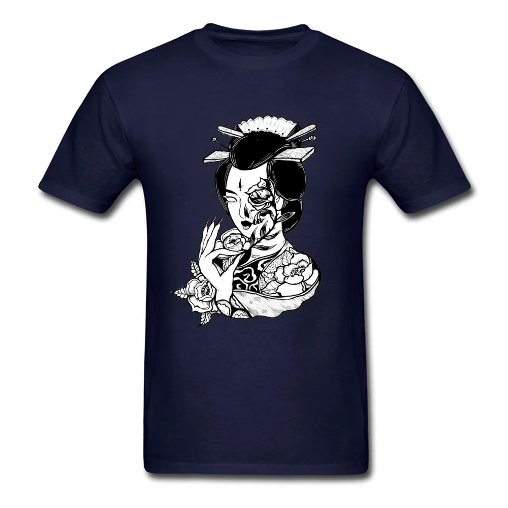Custom Geisha004 T Shirt for Men Latest Fall O Neck Pure Cotton Short Sleeve T-Shirt Casual T-shirts Free Shipping Geisha004 navy