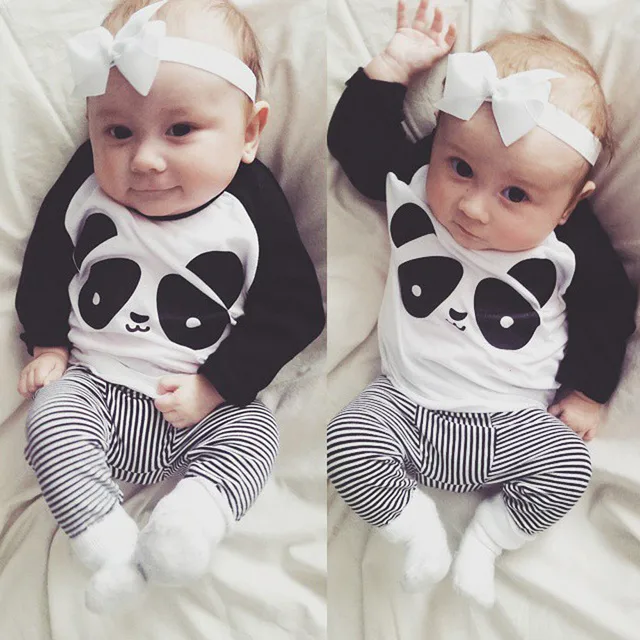 Newborn cute baby clothes Infant Baby Boy Girl Panda Long sleeve Blouse Tops+Pants 2PCS Outfits