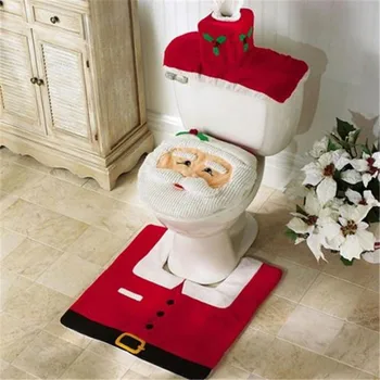 

3pcs/lot Toilet Seat Cover With Rug Set Christmas Santa Claus Snowman Pattern Bathroom Toilet Christmas Gifts