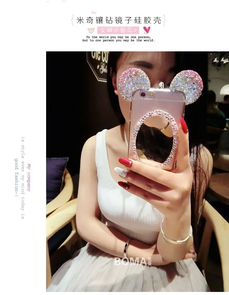 

3D Mickey mouse Rhinestone ears Soft Transparent TPU Protect Case For iPhone 6 6S/6 6S Plus for samsung S7 S7edge phone covers