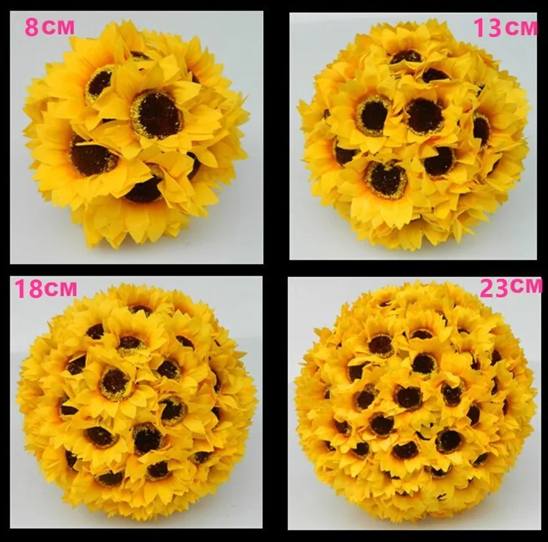 Factory Outlet !!Artificial Silk Flowers Sunflower Ball Centerpieces Yellow Wedding Kissing Balls Hanging Decorative Balls  (1)