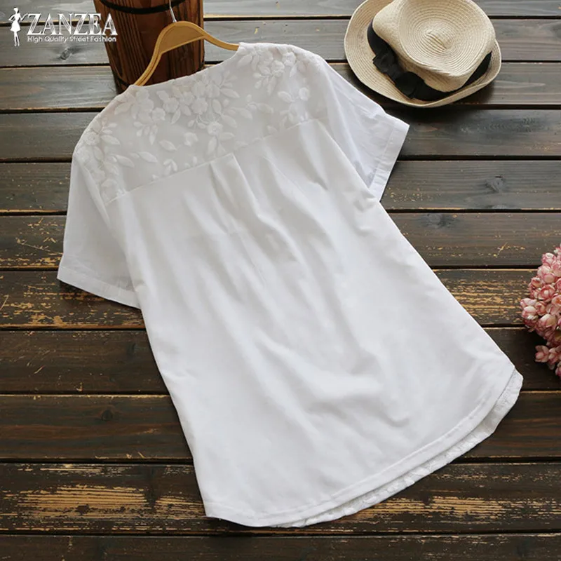 2019 Plus Size Women Hollow Embroidery Blouse Vintage Lady Casual Cotton Blusa Female Summer Top Sh