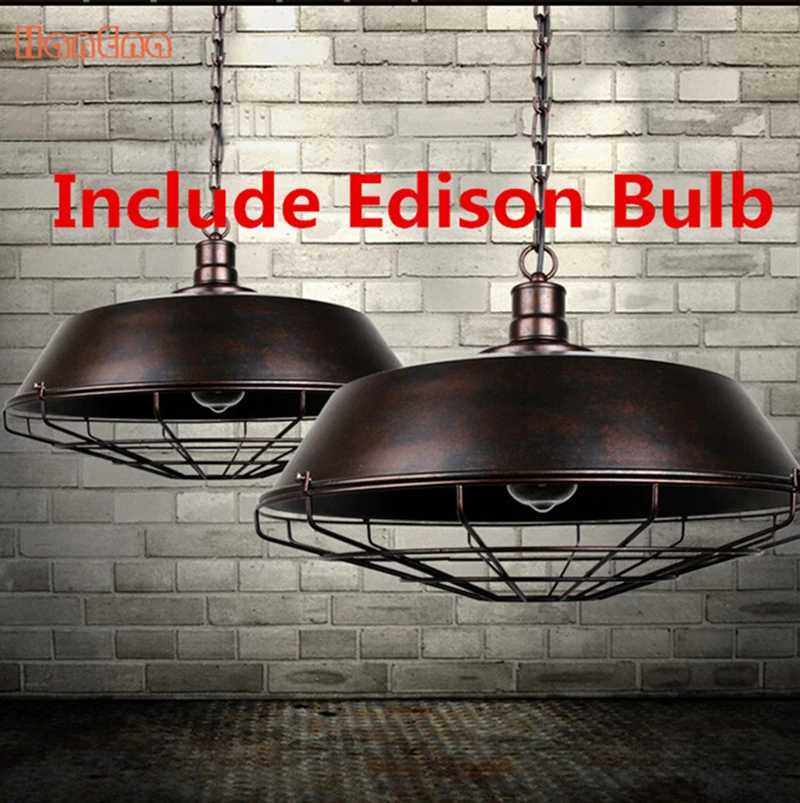 American Country Creative Loft Pendant Light Iron Lampshade Decoration Nordic Vintage Industrial Coffee Bar Lamp E27 Bulb Edison