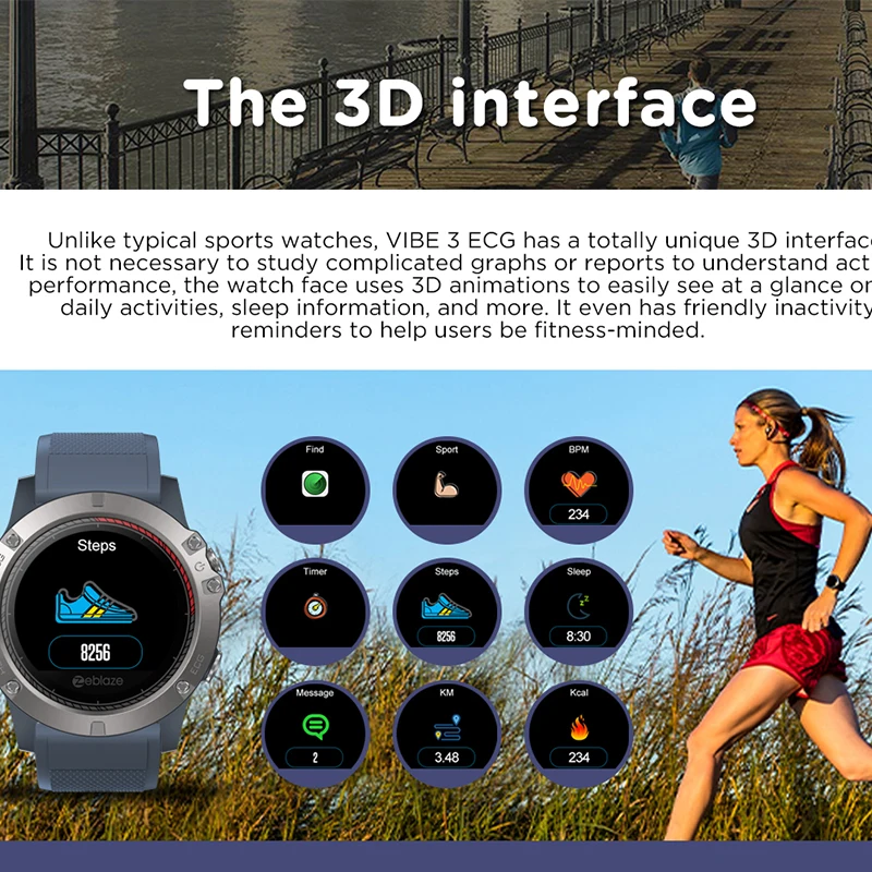 Смарт часы Zeblaze vibe 3 ECG ip67 водонепроницаемые с пульсометром фитнес браслет для