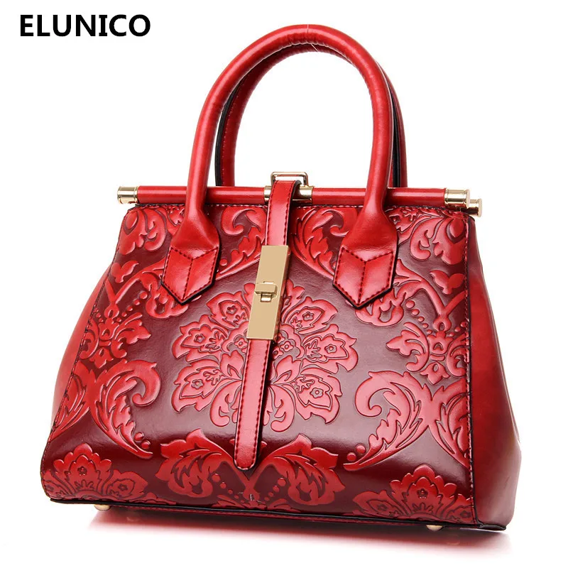 ELUNICO chinese style bags handbags women famous brands women floral leather handbags ladies ...