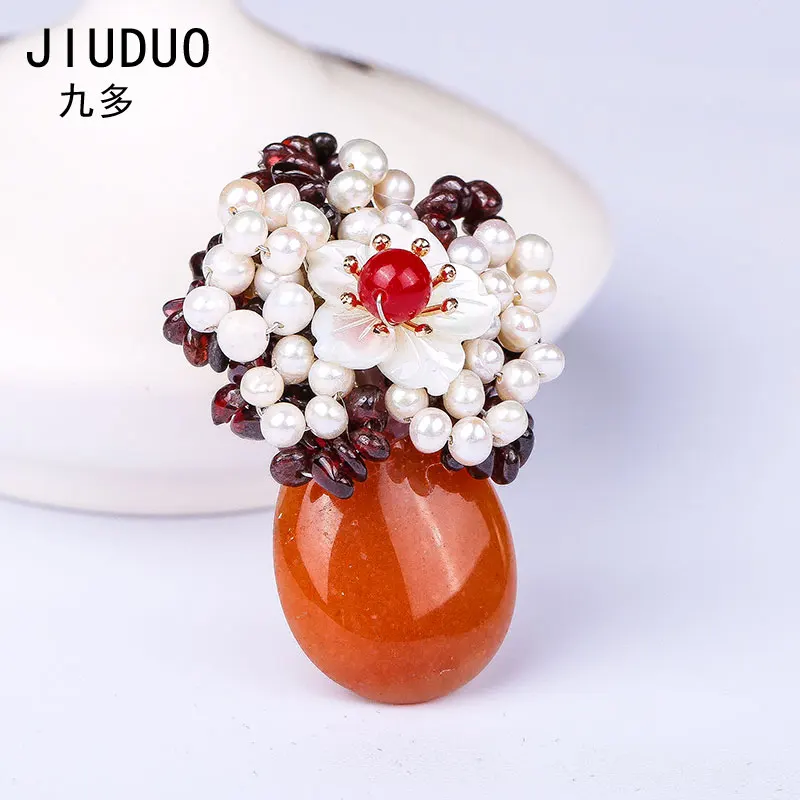 JIUDUO, античный цветок, броши, кулон с натуральным камнем, настоящая брошь из натурального жемчуга, булавки для женщин, винтажное ювелирное изделие XZ50